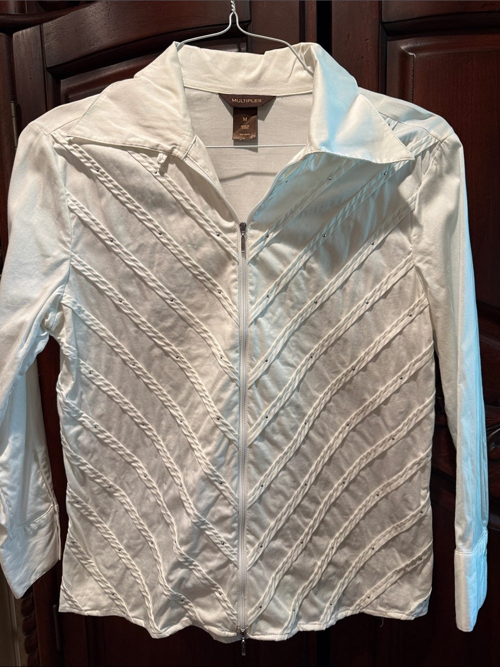 Multiples White Braided Zip-Front Blazer